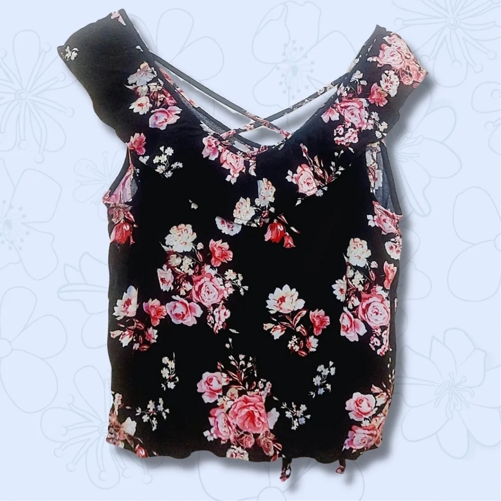 No Boundaries | Women's Pink&Black Floral Blouse | Large 11-13 | NEW | NWOT |​ - Picture 2 of 5